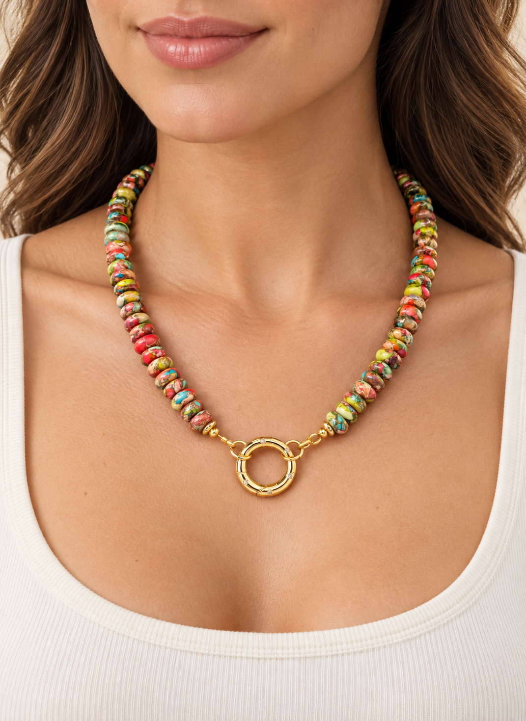 Watercolor /Jasper Necklace/Gold Carabiner
