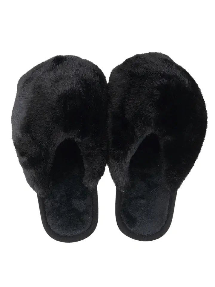 Blk Faux Fur Slippers