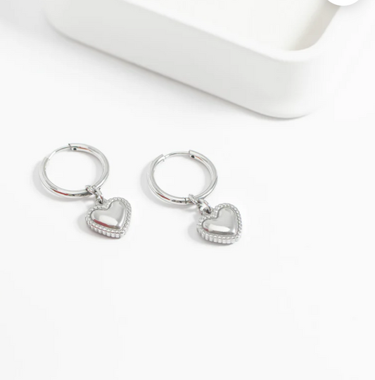 18K Gold PVD Stainless Steel Heart Pendant Hoop Earrings