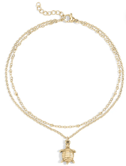 18K Gold PVD Stainless Steel Sea Turtle Charm Anklet