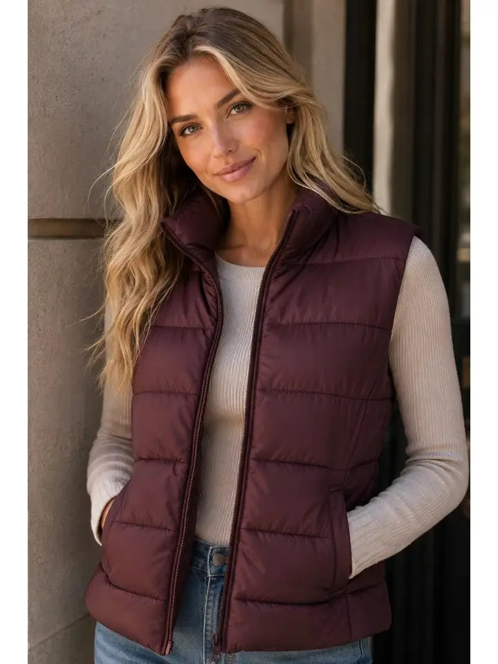 Puff Vest -Burgundy