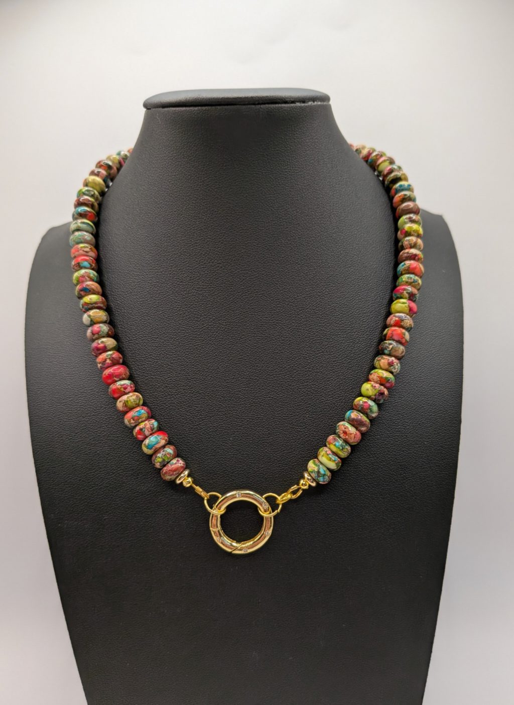 Watercolor /Jasper Necklace/Gold Carabiner