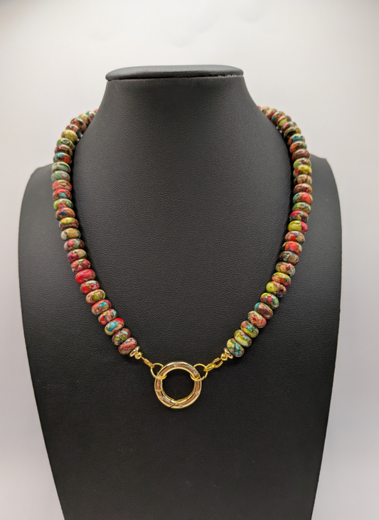Watercolor /Jasper Necklace/Gold Carabiner
