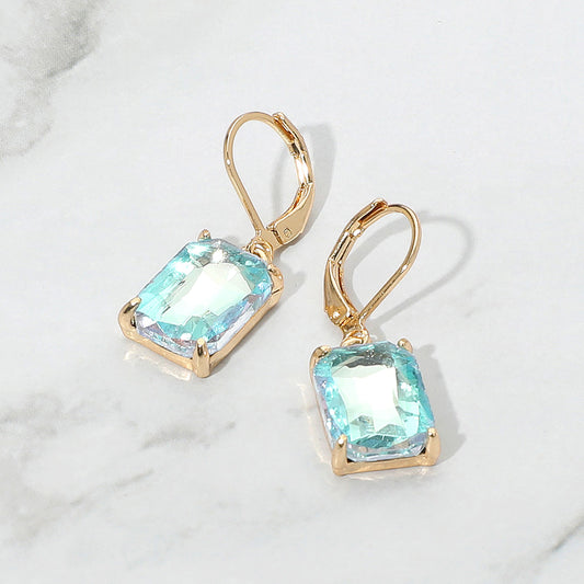 Emerald Cut (Aqua) Rhinestone dangle earrings(Gold)