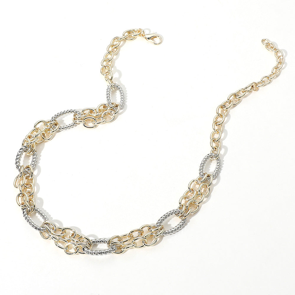 14K GP Two Tone Multi Link Chunky Necklace