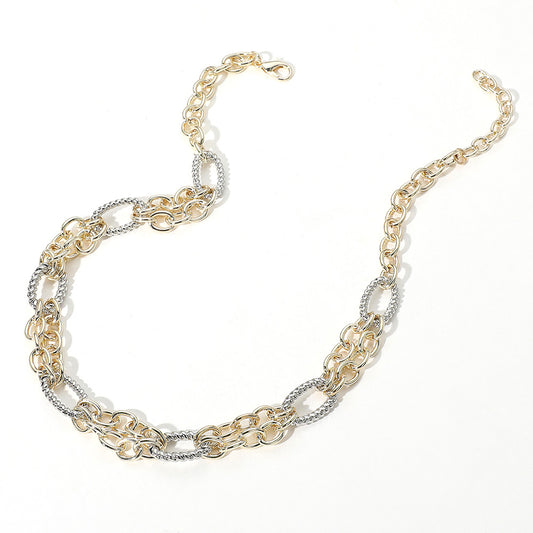 14K GP Two Tone Multi Link Chunky Necklace