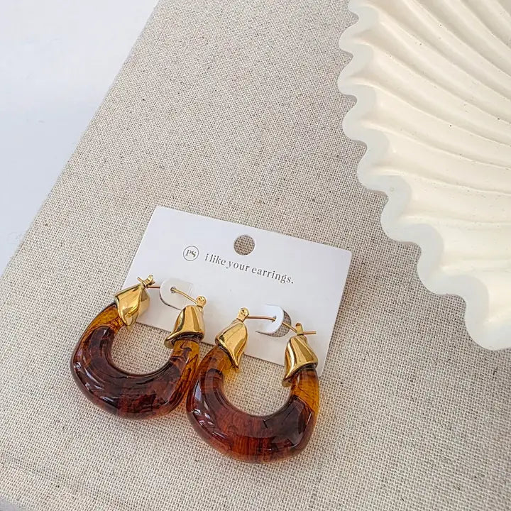 Rizzo Resin Chunky Hoops -Tortoise