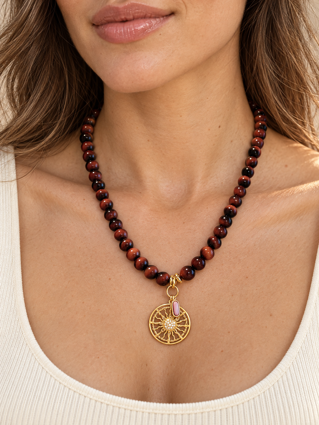 Golden Sun & Blush Beaded Necklace