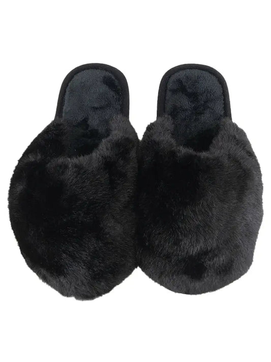 Blk Faux Fur Slippers