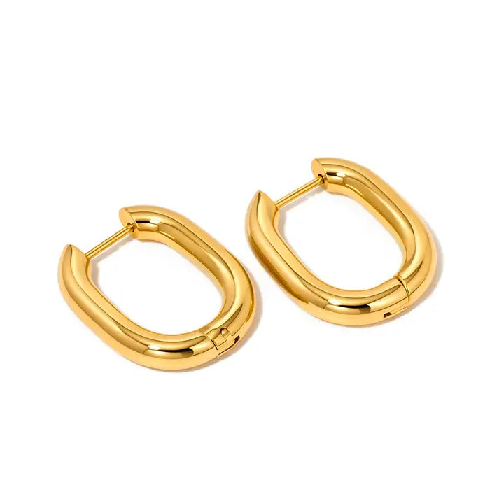 Oval Hoop Earrings - Waterproof Gold