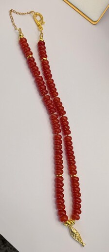 Natural Orange Red Chalcedony Necklace, 18K Gold Filled Fish Charm, Coastal Jewelry
