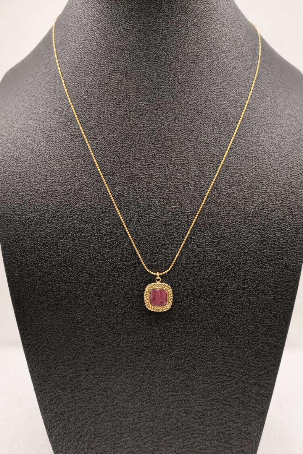 Blush Pink Stone Gold Pendant Necklace | Dainty Square Charm | Everyday Elegant Jewelry
