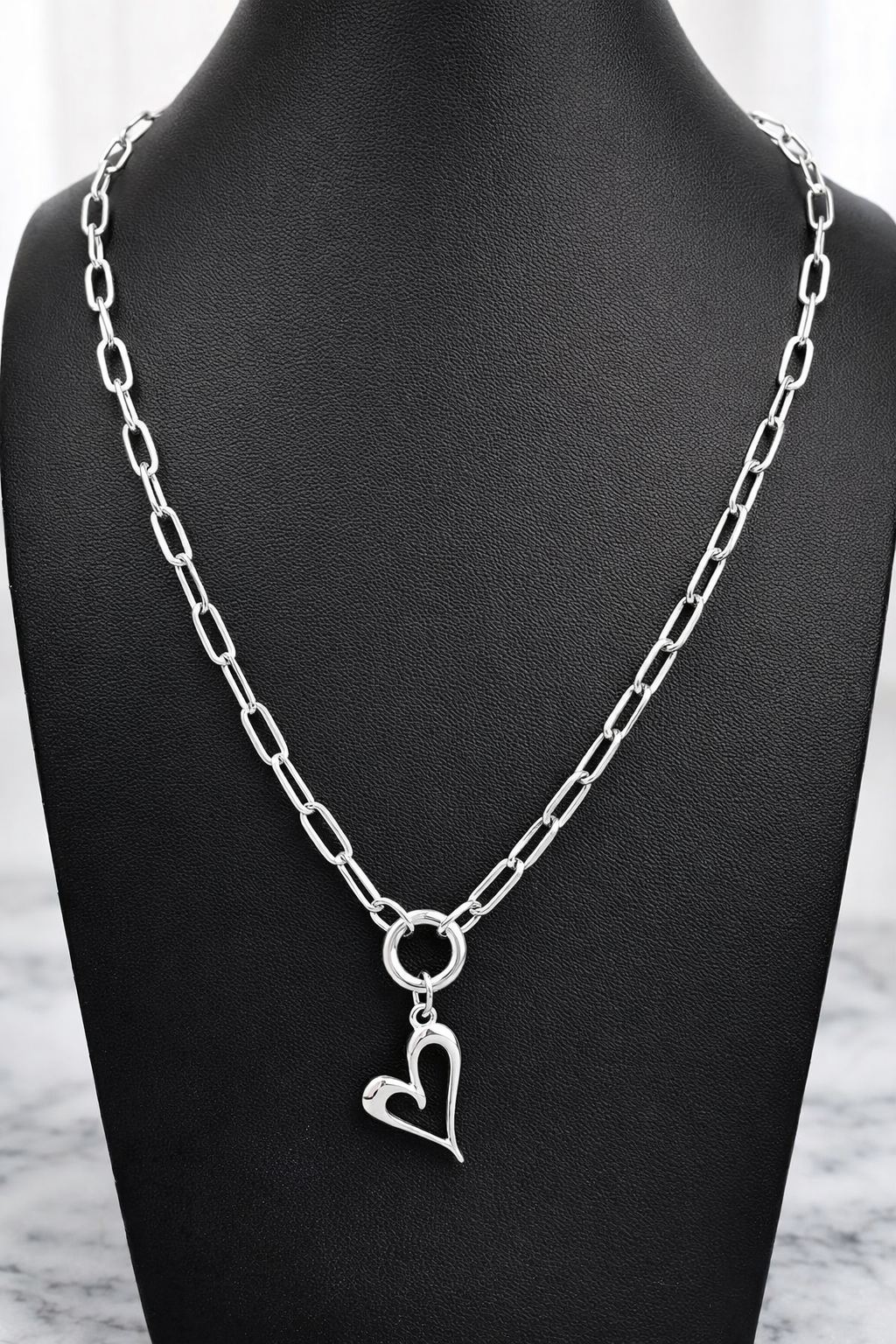 18K PVD Stainless Steel Paperclip Charm Holder Necklace with heart charm💕