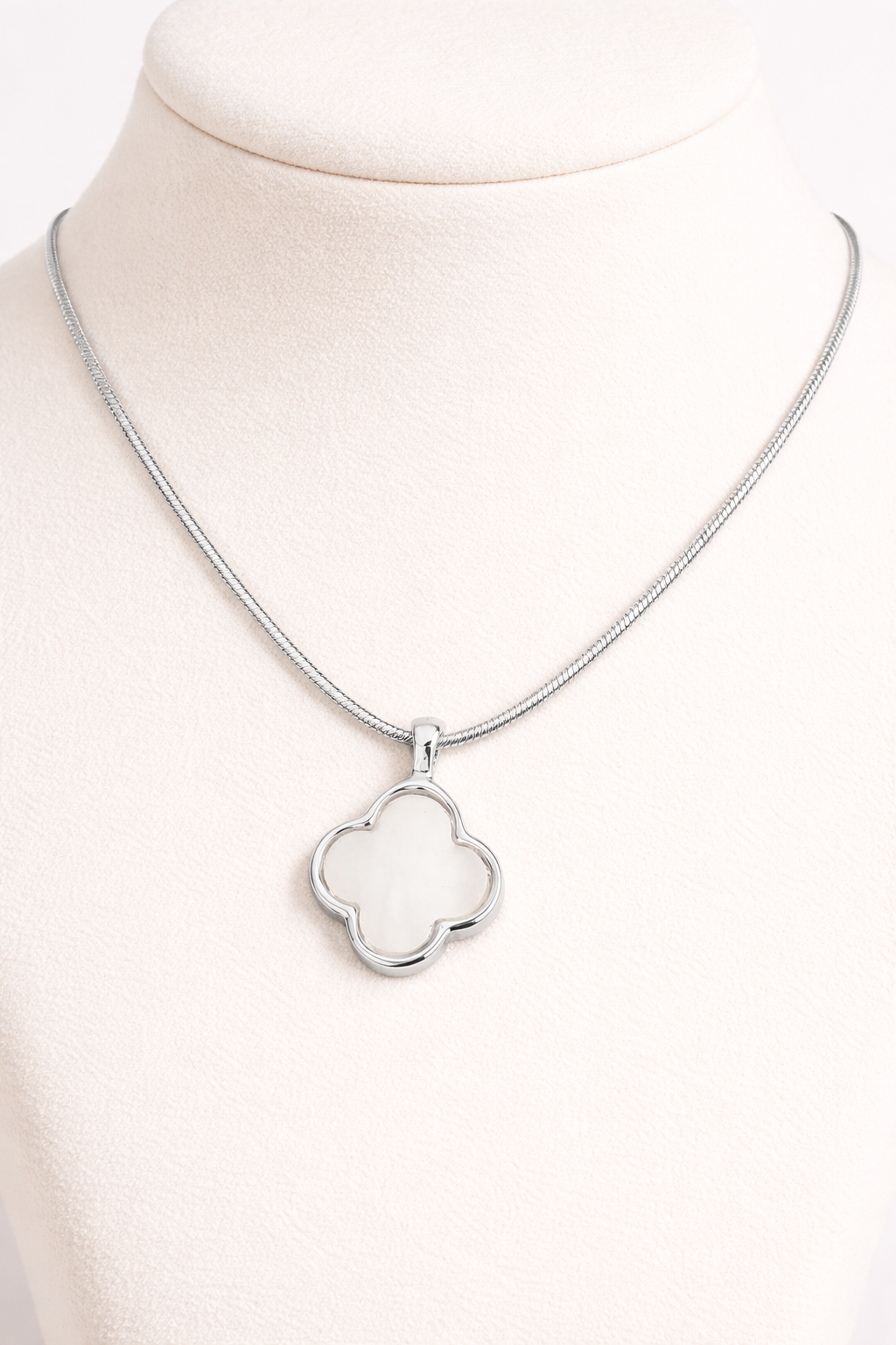 Mother Of Pearl Quatrefoil Pendant Necklace