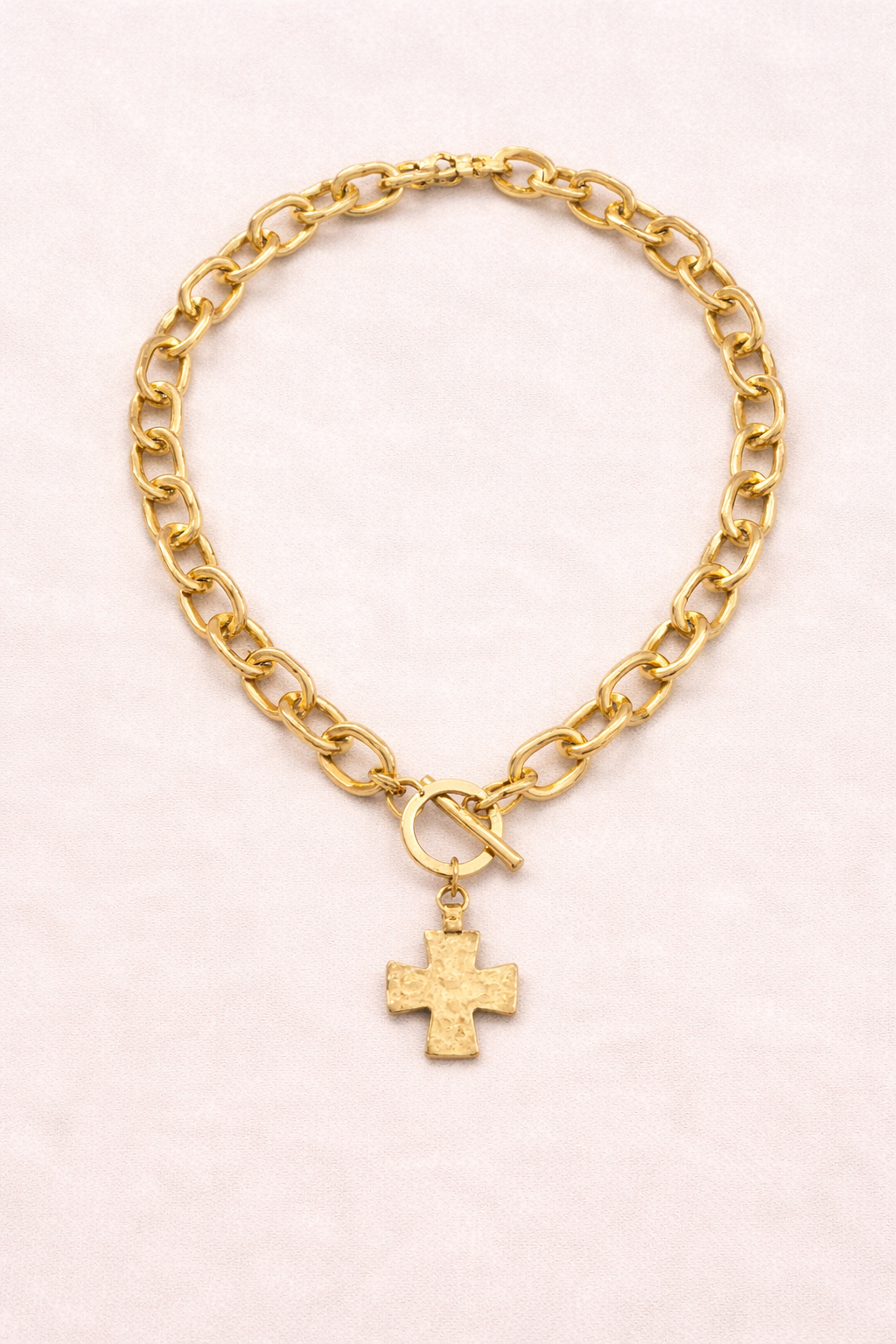 Cross Charm Chunky Chain Toggle Necklace
