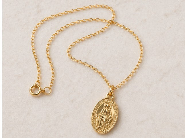 Gold Miraculous Medal ( Virgin Mary)Necklace – 18K Gold filled Faith Pendant, Dainty Religious Jewelry, Meaningful
