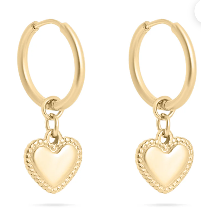 18K Gold PVD Stainless Steel Heart Pendant Hoop Earrings