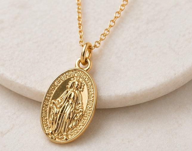 Gold Miraculous Medal ( Virgin Mary)Necklace – 18K Gold filled Faith Pendant, Dainty Religious Jewelry, Meaningful
